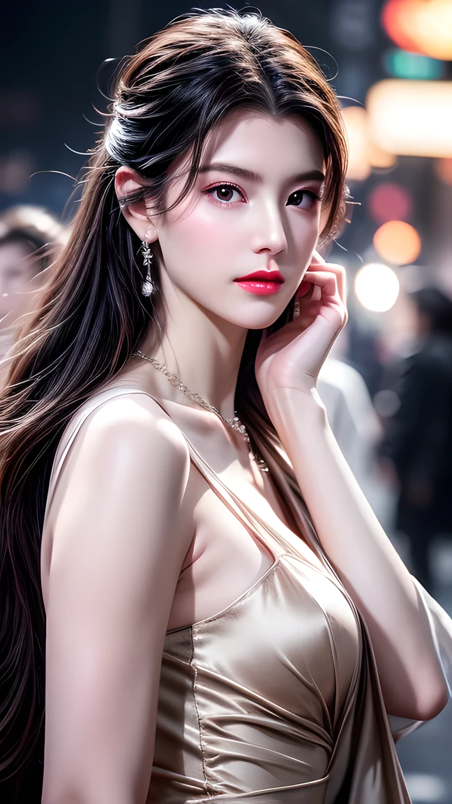 Top CG, Highest image quality, Masterpiece delicate and delicate girl, (185cm beauty), (Slender figure), Imperial sister, Queen temperament, Fair skin, ((Long legs)), Perfect facial features, Bright eyes, posture, Red lips, Beautiful and cold (A major breakthrough)), Beautiful and heroic, （Firm breasts）Soft and long hair, Sparkling wine, Lace edge, net, Skin visible through perspective, Wearing glasses, Diamond Earrings, Ruby Necklace, (Evening Dress), 8K Image Quality, (Realistic Portraits), Characters fill the screen, (Facial lighting), ((permanent)