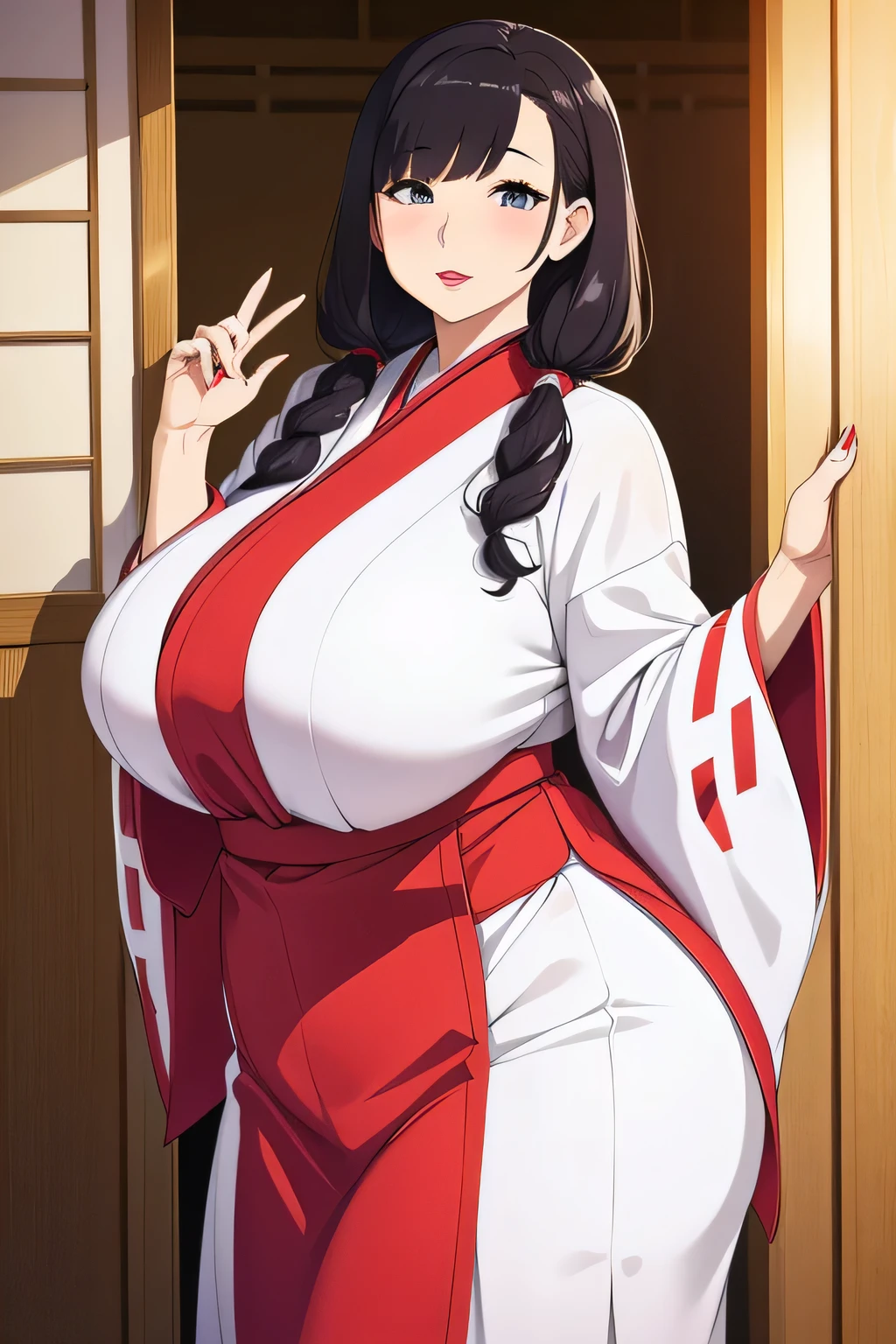 ((huge saggy tits)),((wide hips)),((white girl)),((long brown hair with braided eyes)),((thighs)),((Glasses)),thick milf,((japanese goddess clothes)),((whole body))