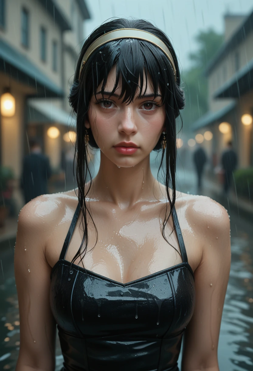 (8k, best quality, masterpiece:1.2), (realistic, photo-realistic:1.37), ultra-detailed, 1 sexy beautiful women, solo, beautiful detailed sky, detailed cafe, night, sitting, dating, (nose blush), (smile:1.15), (closed mouth) medium breasts, beautiful detailed eyes, night, wet, nude and naked, in rain, (long hair:1.2), floating hair, topless, wet body, horny and lusty expression