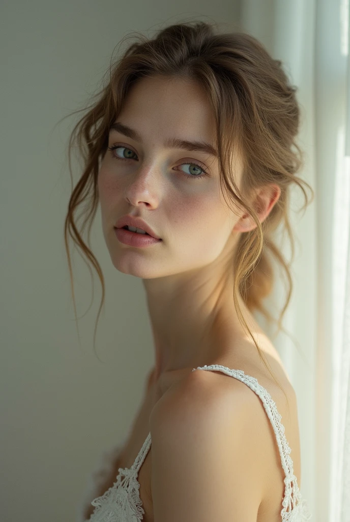 a girl playing video game in her bedroom wearing lingerie, beautiful detailed eyes, beautiful detailed lips, extremely detailed eyes and face, long eyelashes, porcelain skin, delicate features, detailed anatomy, photorealistic, 8k, highly detailed, realistic, natural lighting, warm colors, soft focus, magical realism, cinematic composition, dramatic lighting