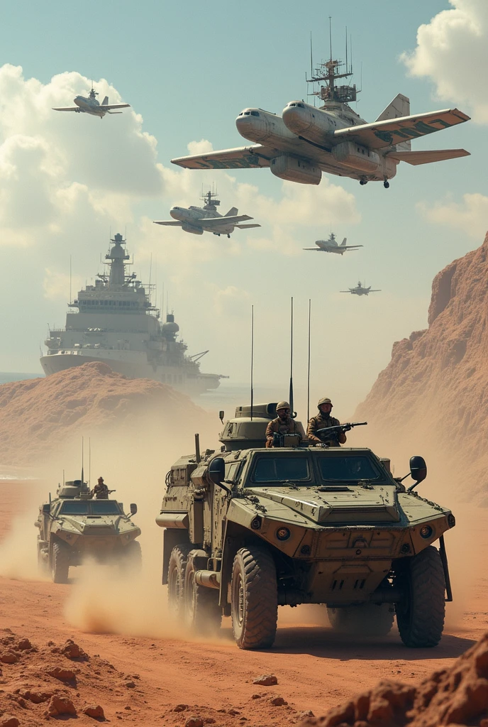 Imagine uma imagem poderosa e impactante da Segunda Guerra Mundial, capturing the essence of the historical events that shaped the global conflict. No centro da imagem, We see an intense battle scenario: Uniformed soldiers from different nations are in combat, segurando rifles, metralhadoras e granadas. A cena retrata a brutalidade e a seriedade do conflito, with smoke and explosions in the background, representing the destruction and chaos that war has brought to cities and battlefields. in sky, fighter planes fight in an aerial confrontation, with traces of smoke and bullet trail. Iconic aircraft like the Spitfire, Messerschmitt Bf 109, P-51 Mustang and B-17 Flying Fortress bomber can be identified amid the aerial clash. Em um canto da imagem, There are civilians and refugees in the midst of war, carregando suas posses e expressando medo e desespero em seus rostos, representing the devastating impact of conflict on civilian populations around the world. No outro extremo, Political and military leaders can be seen in strategic discussions, symbolizing the scale of the decisions that affected millions of lives and defined the course of history. floating into the sky, The flag of each country involved in the war is shown, symbolizing the allied and Axis nations, each with its own unique identity and motivations. Na parte inferior da imagem, inscriptions with important dates and sites of the war, como a Batalha de Stalingrado, Dia D, Pearl Harbor, Blitz de Londres e outros eventos cruciais, reinforce the historical magnitude of this global conflict. The image evokes a sense of gravity, honoring the courage and sacrifice of the combatants and reflecting on the human cost of this war. It reminds us of the importance of learning from the past and working to avoid a repetition of such horrors, seeking peace and cooperation among nations.
