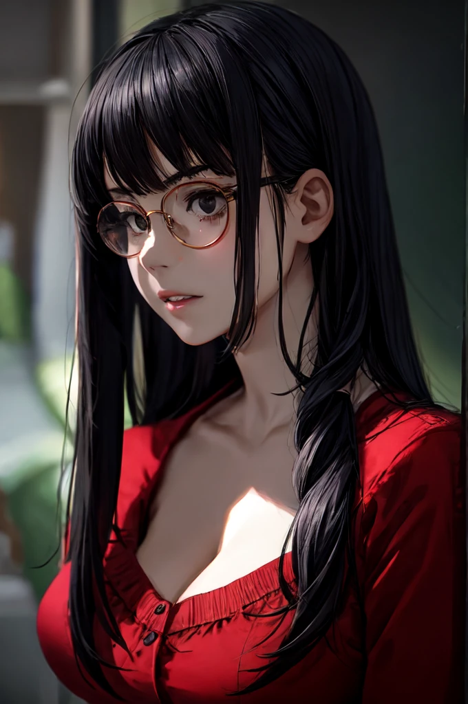 Alone, girl, 20 years old, Huge breasts, Black Eyes, Long Hair, Glasses, Portrait uniform
