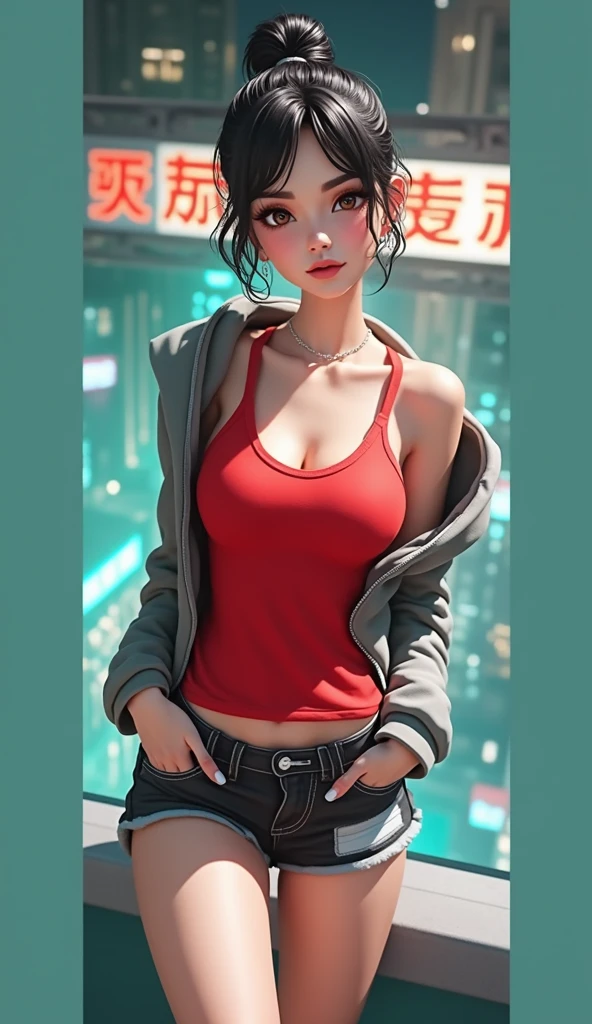 Night town in Tokyo, dim lighting, full body, realistic beautiful Japanese woman, black hair, perfect face, blue eyes, transparent white T-shirt, transparent panties, cinematic lighting, look at the veiwer, pov, ((((high detail skin)))), [[[freckles]]], 8k, sharp focus,