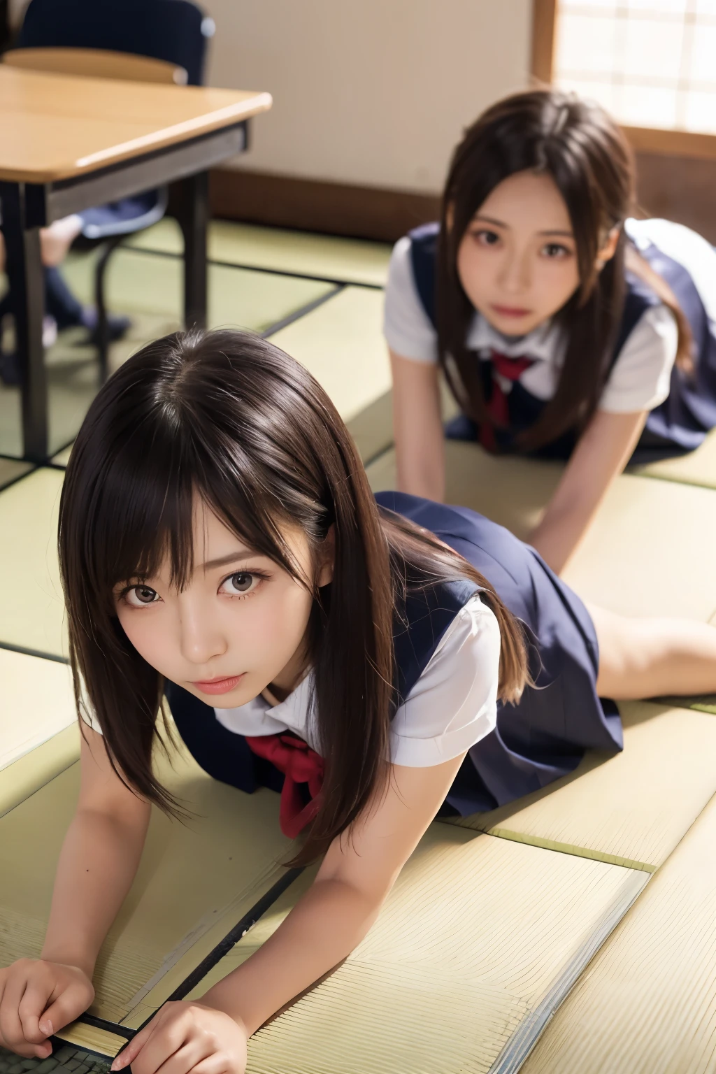 schoolgirls，Bath，inside room，sun beam，prette --auto