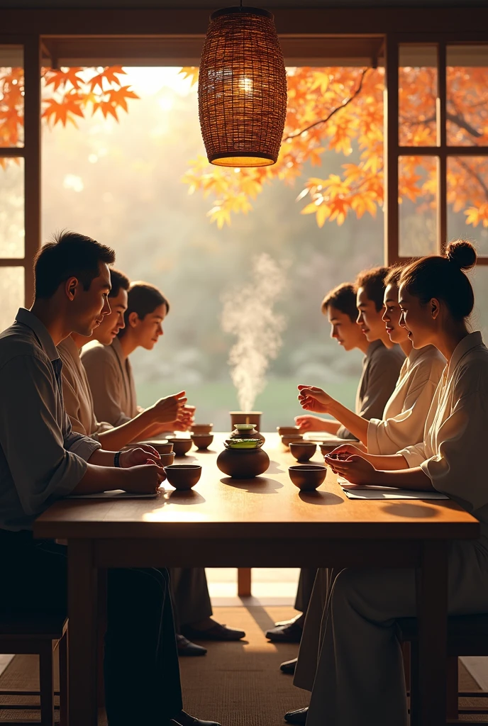 People drinking Japanese tea in a restaurant