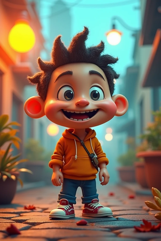 Create a cartoonist person with laughing emoji as his head with black background