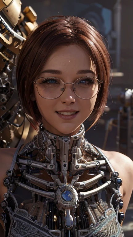 portrait, close-up, Upper body. Short, red hair, green eyes, glasses with metal frames, green shirt, cheerful smile, happy girl . (masterpiece, top quality, best quality, official art, beautiful and aesthetically pleasing:1.2), extremely detailed,(fractal art:1.2),Colorful,The most detailed, (dynamic pose), (mechanical watch background:1.5), (many numbers:1.4). ((SPLIT. elegance. photorealism. unreal engine. 3D model. Ultra high quality textures. high detail. permission 8k))