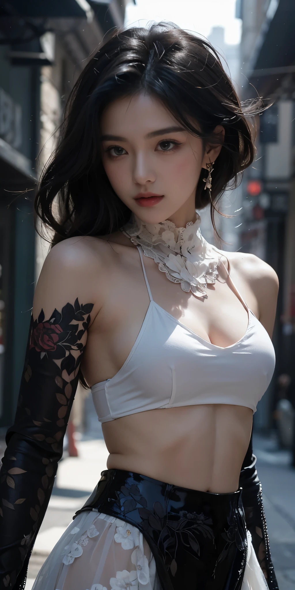 a woman with a very thin and slender body, her bones visible through her pale white skin, wearing only panties and a bra, with tattoos covering her body, having a mental breakdown in an underground prison, highly detailed, photorealistic, dramatic lighting, chiaroscuro, cinematic composition, gritty, dark, moody