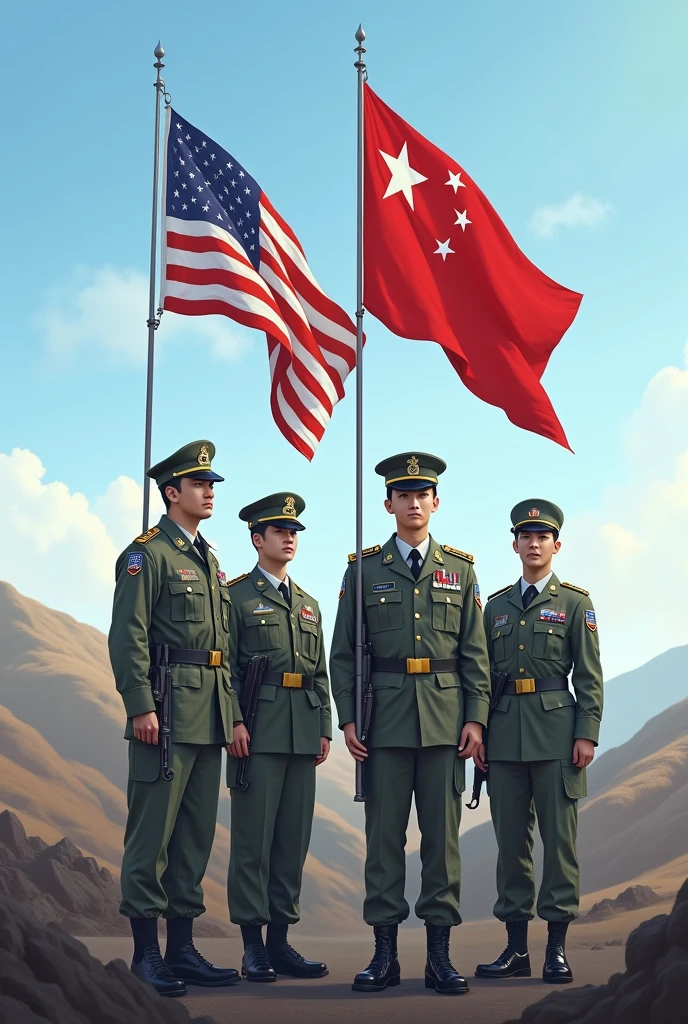 In this image, we see a young Chinese soldier holding a red apple in his hand, standing in the middle of a group of resting soldiers. With a warm smile on his face, he handed them the apple. Next, we saw a leader stand up, reach out and pat the young soldier's shoulder to express his gratitude. We then see the apple being passed to other soldiers and wounded communicators, but everyone doesn't want to enjoy the fruit alone. In the end, we saw everyone gathered around and everyone took a bite and enjoyed the delicacy of this apple. The whole picture is filled with an atmosphere of solidarity and care, emphasizing mutual support and help in difficult situations. --auto --s2