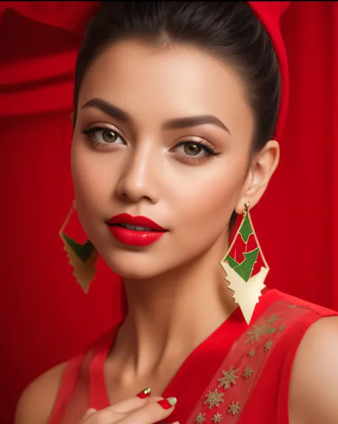 a close up of a woman with a red dress and earrings, portrait of modern darna, sexy lips :5 stylish, nivanh chanthara, by emma a...