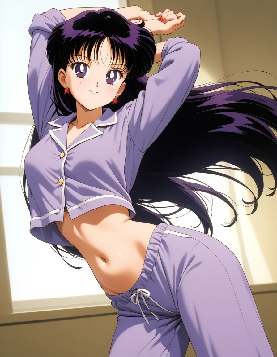 ((best quality)), ((masterpiece)), (detailed), dark tanned skin anime woman in a deep V-neck tied top, (bare shoulders), (bare arms), (jeans), (long hair), starving, (resting hands on the stomach), (hands on the stomach), (slim body)