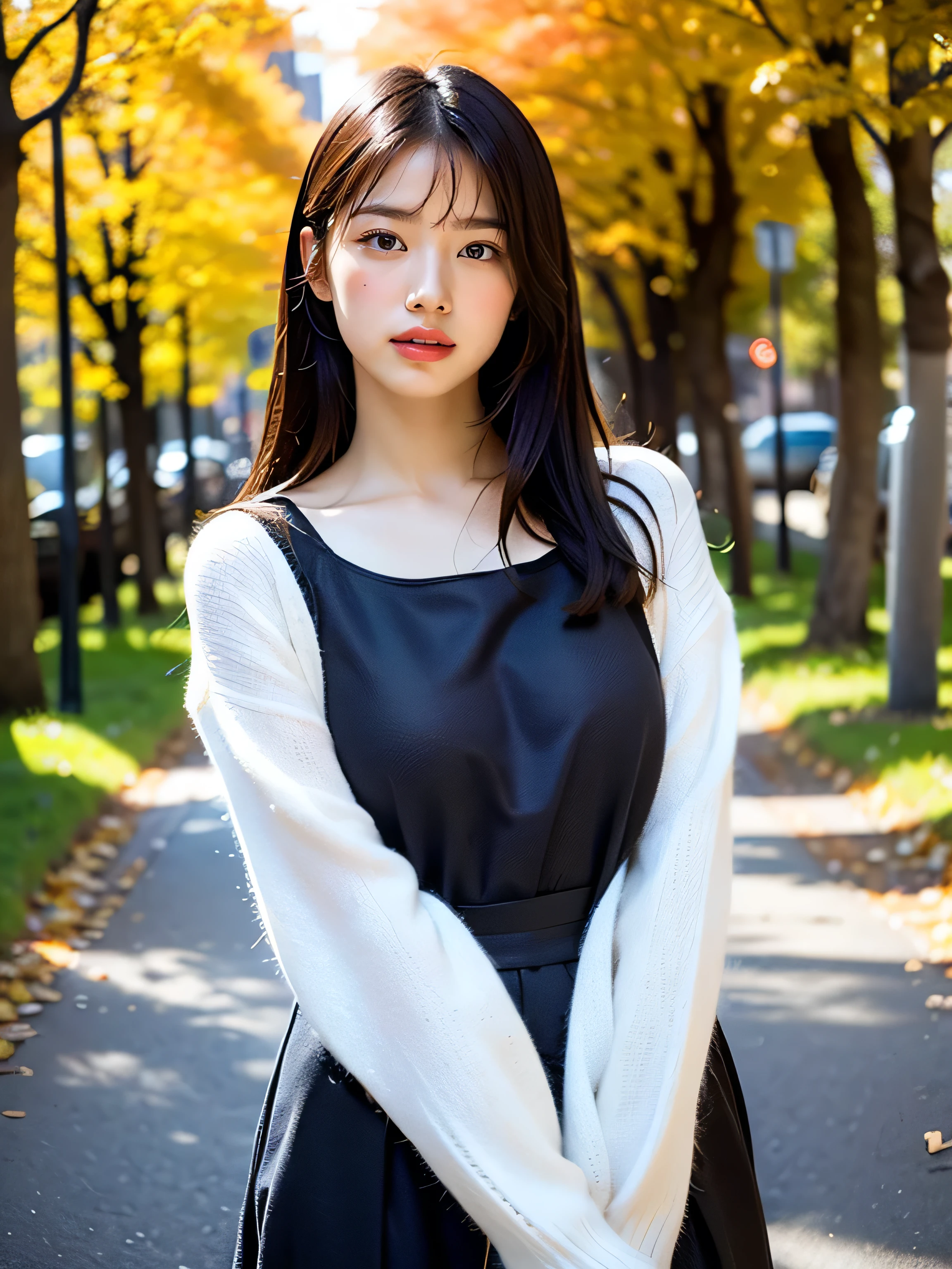 ((highest quality)), (be familiar with), beautiful girl, Japanese girl, one person, no cut, Slender, baby face, Photo like, Cosplayer, outdoor, Autumn Clothes, chiaroscuro, ((masterpiece)), 16k, textured skin, super detail