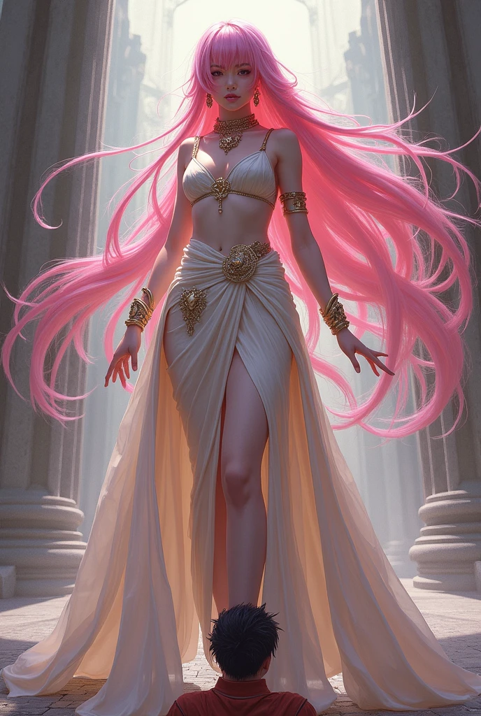 purple eyes,Wedding dress,long skirt,crop top,pink hair
