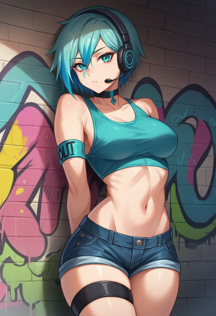 estilo anime, mujer grafitera, grafiti en la pared,  desnuda contra la pared, gorra de lado, colores vivos, buena figura, buenas curvas, tatuajes maxima calidad, ultra detallado, 8K, cuerpo entero