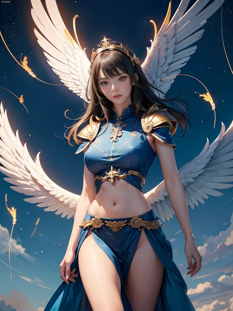 1girl, solo, game character, beautiful girl, extremely beautiful, ridiculously beautiful, masterpiece, top quality, blonde hair, white dress, angelic, crown, japanese umbrella, dramatic light, ((realistic, hyper realistic, super detail, detailed clothes texture, detailed body shape, detailed skin texture, detailed background, detailed face))