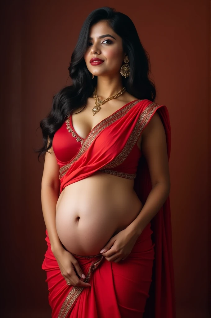 Indian nude bhabhi saree on her west big_boobies, full_body, sexcy belly, long hair
