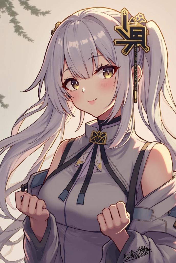 1 girl,Red mixed grey hair,27-years old,Glowing purple eyed,Ultra detailed eyes,Casual outfits,melody clips,magnolia flower on hairs,long hair,smile warmly(((8k)))