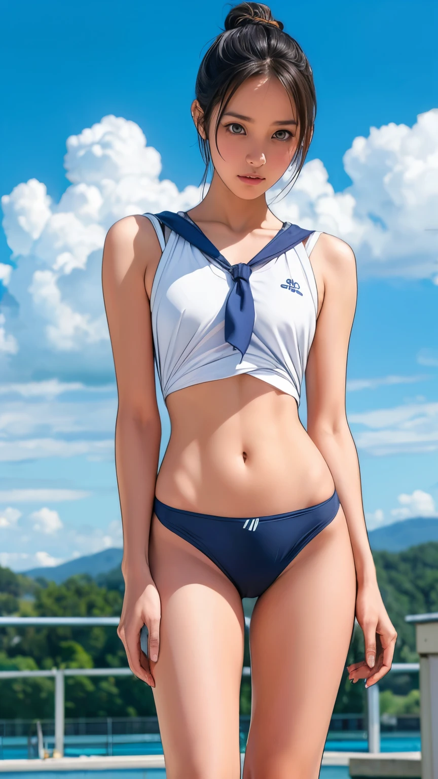 (Best image quality、highest quality、Highest Resolution、masterpiece、detailed、Actual Photos)、
(((Mesh sailor suit)))、
(((Pantiesが透けて見える)))、
((Panties))、
((Pantiesストッキング))、
Japanese girl、
可愛いJapanese girl、
18歳の美しいJapanese girl、
Slender figure、
Small breasts、
ponytail、
The girl is facing the photographer、
whole body、
Sexy pose、
California beaches、