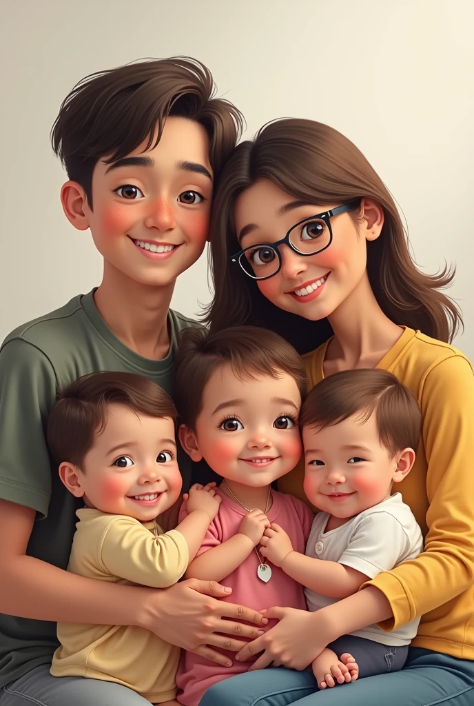 Happy man and woman couple with their baby son with beautiful smile Cartoon style digital illustration white background 