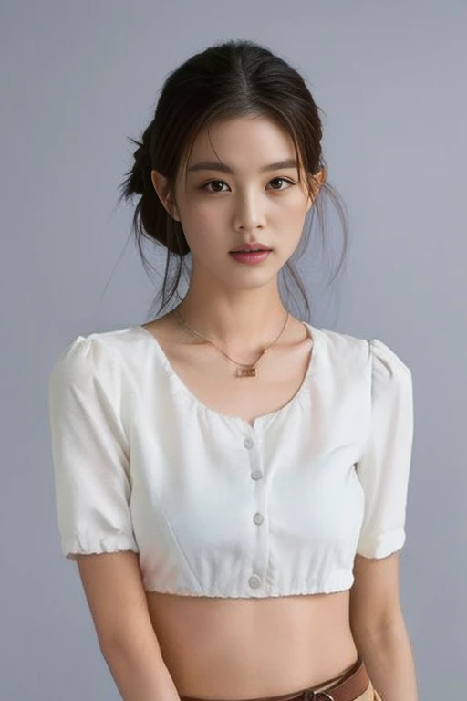 woman has her hands tied、sibari、Hands behind back、Hands crossed at the waist、His wrists were tied with rope.、Beauty、20talent、Wearing a short-sleeved blouse、Wearing a skirt、Inside the hotel room、Standing in front of a wall、Uniform eyes、Well-proportioned、Medium build、Small Bust、, black hair, straight hair, earrings, sad, Surrealism, cinematic lighting, tachi-e, first-person view, f/1.2, Nikon, UHD, anatomically correct, best quality, highres