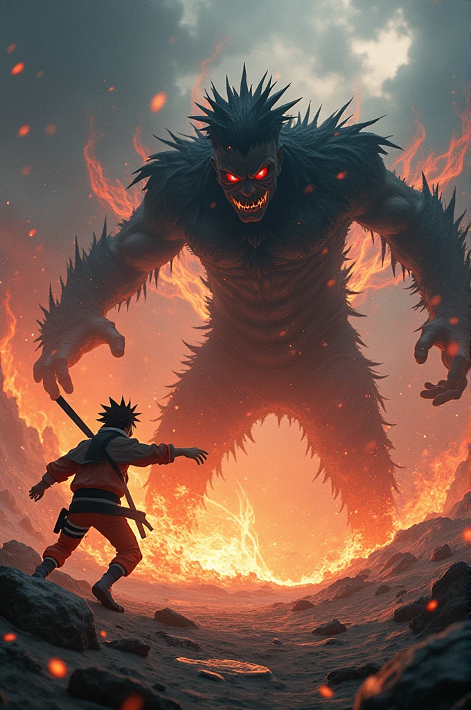 "2 giants in a fierce battle, One with a giant axe in his hand,One with a trident in his hand,Demonstrate their mastery of weapons and magical techniques."