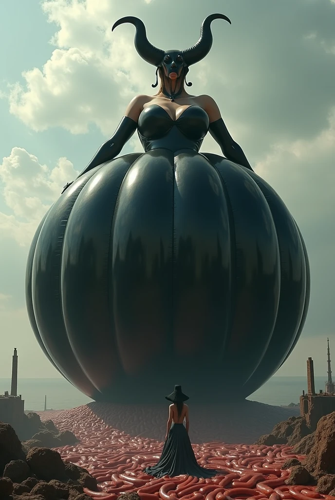 A tentacle man holding four breasts behind his back tentacle girl, slime, goddess, royal sister, mother and daughter, sister, parasitic devouring, mucus, nausea, blush and shyness, big breasts, pregnant, tall giantess, giantess standing by the city tall buildings, female monsters, giant giantess, huge sense of oppression, towering giantess, terrifying and beautiful