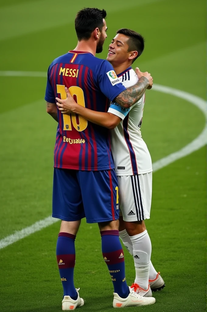 Two gays kissing wearing chelsea and real madrid jersey with no background 