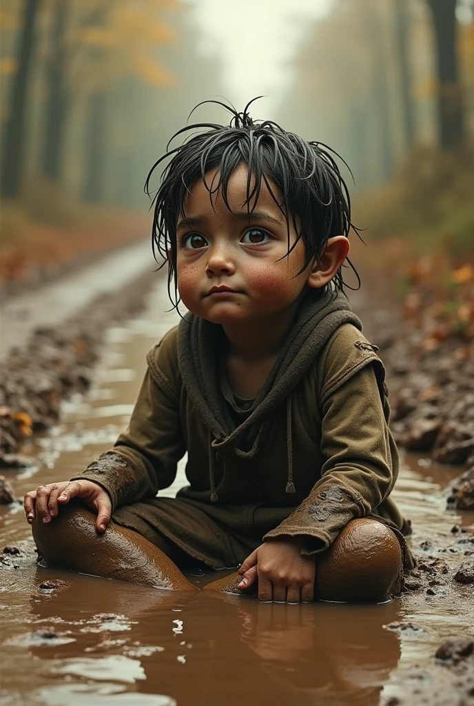 Affrid baby which is affected by flood