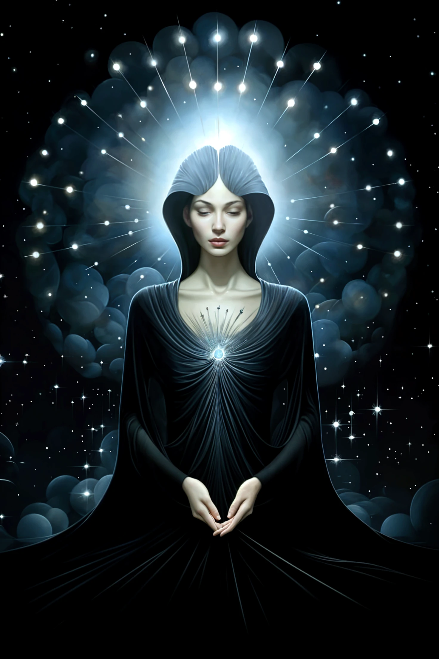 "Por favor, Create an image that represents the fusion of the human heart with the unborn fetus..

Imagine an ethereal and mysterious scenario. no centro da imagem, A human heart shines with a, luz cintilante. The heart seems to be floating in a translucent mist, evoking a sense of mystery and transcendence.

From the heart, emanates a series of projections, each representing a unique aspect. Some projections take the form of elements of nature, like tree branches, flower petals or dancing flames, evoking a deep connection to the natural realm.

Other projections extend into outer space, turning into bright constellations, distant galaxies or rays of shooting stars. These cosmic projections symbolize the expansion of human emotion beyond the limits of the Earth, conectando-se ao vasto universo.

A paleta de cores inclui tons de azul celeste, violeta profundo e dourado, Creating a magical and spiritual atmosphere. The soft light emanating from the heart and projections contributes to a sense of peace and wonder.

The resulting image captures the idea of a human heart that transcends earthly boundaries, Exploring the Supernatural and Cosmic Realms. This fusion of the human and the divine creates a visual narrative that evokes the search for the deepest emotional connection and the expansion of one's own essence into the vast universe."