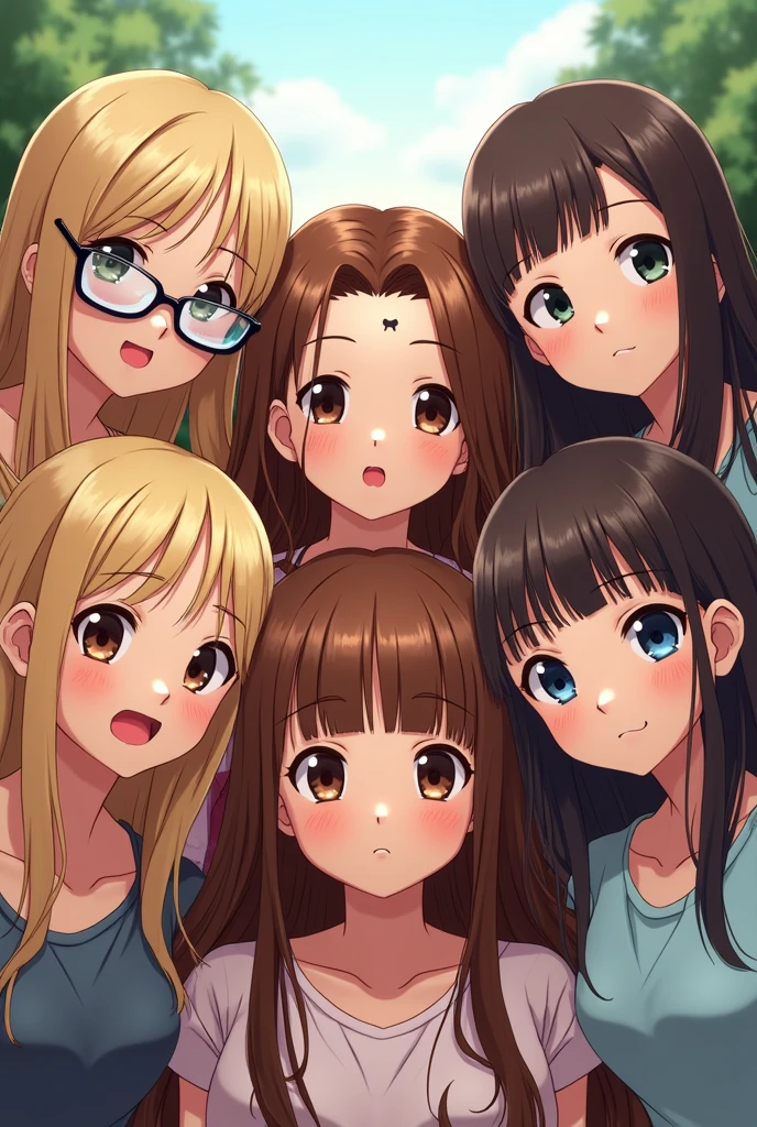 Masterpiece, best quality, highly detailed, An anime-style illustration depicting millions of bikini clad women playfully and seductively posing for viewer in straight rows with each other,
each woman has long curly brown hair, hazel eyes and a decent bust, all the women are clones
the illustration emphasizes the humorous, playful and seductive nature of their posing, crowd shot, identical bikinis