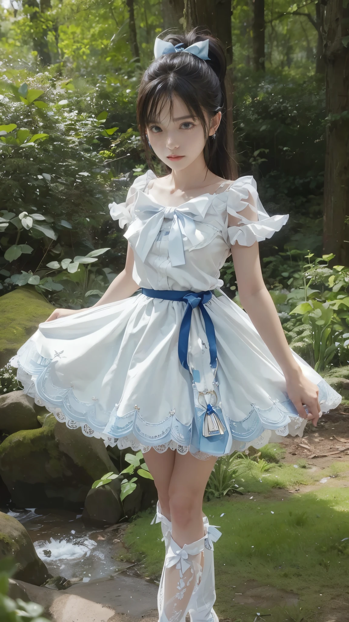 Realistic,forestの中,Field,sunny,blue sky,masterpiece,最high quality,The highest masterpiece,Full body angle,Full body image,Saito Asuka,Cosplay,Heroine of Justice,Troubled face,Troubled expression,Cure White,cure white,Magic Warrior,Pretty Cure,Whitening,Whitening,Cosplay,Nogizaka Idol,Satin Dress Cosplay,Satin one-piece dress,,young,Sex Appeal,Sexual,Easy to feel,sensitiveな体,Ugur,erect nipples,Pure white bow and blue brooch on chest,Wide angle,Surprised,Eyes Wide Open,beautiful girl,Beautiful Face,Beautiful Hair,Straight Hair,Smooth Hair,High layered cut hair,White ribbonのponytail,During combat,Fighting pose,stance,fist,martial arts,hostility,Short sleeve,mini skirt,Blue accents on skirt edges,Pure white silk,Pure white silkのサテンワンピースドレス,Pure white silkのトップス,Decorative tops,Flared Skirt,Pure white lace skirt,Indigo sash,Pure white arm gloves,Pure white silk Gloves,Pure white boot covers,Shiny Costume,Pure white lace satin dress,Bodyline,Elegant tops,White ribbon with blue heart-shaped gem on chest,chest,Extreme weight loss,Delicate,Waist,細いWaist,Thin neck,長くThin neck,Narrow shoulders,Child&#39;s body shape,skinny,美しいchest,Bust line,Medium boobs and nipples,Looking at the camera,weak々Shii,Shyness,Embarrassing,,Brown Hair,Half up,ponytail,White skin,beautiful girl,A once in a thousand year beautiful girl,Japanese,cute,cute,Super beautiful woman,Frills,Frills Skirt,Full body image,Heroine of Justice,White ribbon,Heart Earrings,Indigo heart brooch,White with blue accents,forest,wilderness,Riverside,baby face,young Face,Baby Face,Double eyelids,気weak,Fleeting,Silver halide photography,Dress-style costume,Satin Dress Cosplay,Sex Appeal,The look in your eyes,Desperate,impatience,mischief,sexy,Obscene,sensitive,allergy,immature ,Beautiful Skin,Face is clearly visible,Beautiful Face,Long neck,Excited,Slim body,The face is beautiful,Clear images,High resolution,high quality,in forest,Mouth half open,shortness of breath,Fatigue,damage,Heavy breathing,White Skirt,Pure white lace 