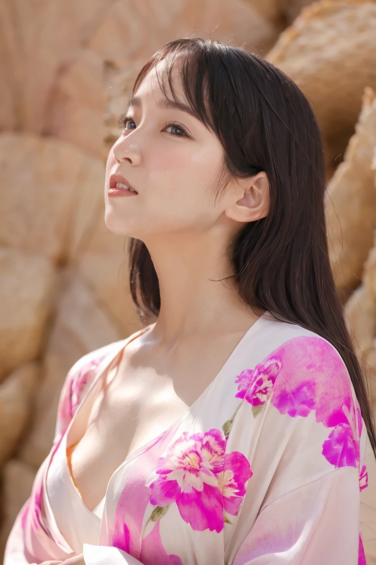 (Best Quality、Tabletop、8k、Best image quality、Award-winning works)、(One beautiful mature woman:1.1)、(Wrinkled old face:1.2)、Adult face、(Innkeeper:1.1)、(Elegant floral patterned kimono:1.2)、(V-neck collar:1.1)、(will be exposed:1.2)、(Kimono with exposed chest:1.3)、(:1.5)、(Open chest:1.3)、(Large Breasts:1.4)、(Large Breastsの谷間を露出する:1.5)、Perfect mature woman portrait photo、Standing Elegantly、(Blurred elegant and exquisite perfect Japanese style room background:1.3)、(The most natural and perfect neat Japanese style room background:1.2)、Glowing Skin、Perfect beautiful skin、(Accentuate your body lines:1.1)、(The most graceful posture:1.2)、Perfect beautiful glossy lips、(Accurate anatomy:1.1)、(A perfect and elegant outfit:1.1)、(Stand with good posture:1.1)、(Face close-up:1.2)、(Front facing body:1.2)、(bread:1.1)、Pink kimono