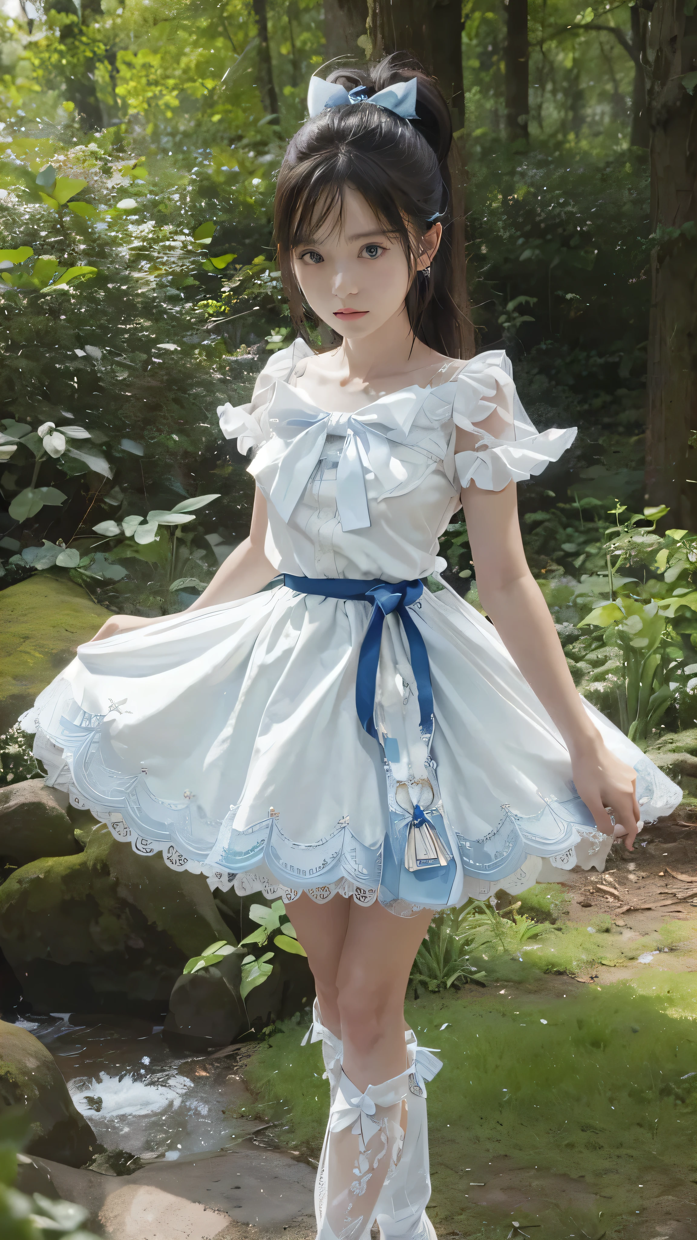 Realistic,forestの中,Field,sunny,blue sky,masterpiece,最high quality,The highest masterpiece,Full body angle,Full body image,Saito Asuka,Cosplay,Heroine of Justice,Troubled face,Troubled expression,Cure White,cure white,Magic Warrior,Pretty Cure,Whitening,Whitening,Cosplay,Nogizaka Idol,Satin Dress Cosplay,Satin one-piece dress,,young,Sex Appeal,Sexual,Easy to feel,sensitiveな体,Ugur,erect nipples,Pure white bow and blue brooch on chest,Wide angle,Surprised,Eyes Wide Open,beautiful girl,Beautiful Face,Beautiful Hair,Straight Hair,Smooth Hair,High layered cut hair,White ribbonのponytail,During combat,Fighting pose,stance,fist,martial arts,hostility,Short sleeve,mini skirt,Blue accents on skirt edges,Pure white silk,Pure white silkのサテンワンピースドレス,Pure white silkのトップス,Decorative tops,Flared Skirt,Pure white lace skirt,Indigo sash,Pure white arm gloves,Pure white silk Gloves,Pure white boot covers,Shiny Costume,Pure white lace satin dress,Bodyline,Elegant tops,White ribbon with blue heart-shaped gem on chest,chest,Extreme weight loss,Delicate,Waist,細いWaist,Thin neck,長くThin neck,Narrow shoulders,Child&#39;s body shape,skinny,美しいchest,Bust line,Medium boobs and nipples,Looking at the camera,weak々Shii,Shyness,Embarrassing,,Brown Hair,Half up,ponytail,White skin,beautiful girl,A once in a thousand year beautiful girl,Japanese,cute,cute,Super beautiful woman,Frills,Frills Skirt,Full body image,Heroine of Justice,White ribbon,Heart Earrings,Indigo heart brooch,White with blue accents,forest,wilderness,Riverside,baby face,young Face,Baby Face,Double eyelids,気weak,Fleeting,Silver halide photography,Dress-style costume,Satin Dress Cosplay,Sex Appeal,The look in your eyes,Desperate,impatience,mischief,sexy,Obscene,sensitive,allergy,immature ,Beautiful Skin,Face is clearly visible,Beautiful Face,Long neck,Excited,Slim body,The face is beautiful,Clear images,High resolution,high quality,in forest,Mouth half open,shortness of breath,Fatigue,damage,Heavy breathing,White Skirt,Pure white lace design,Contoured silhouette,Deep V