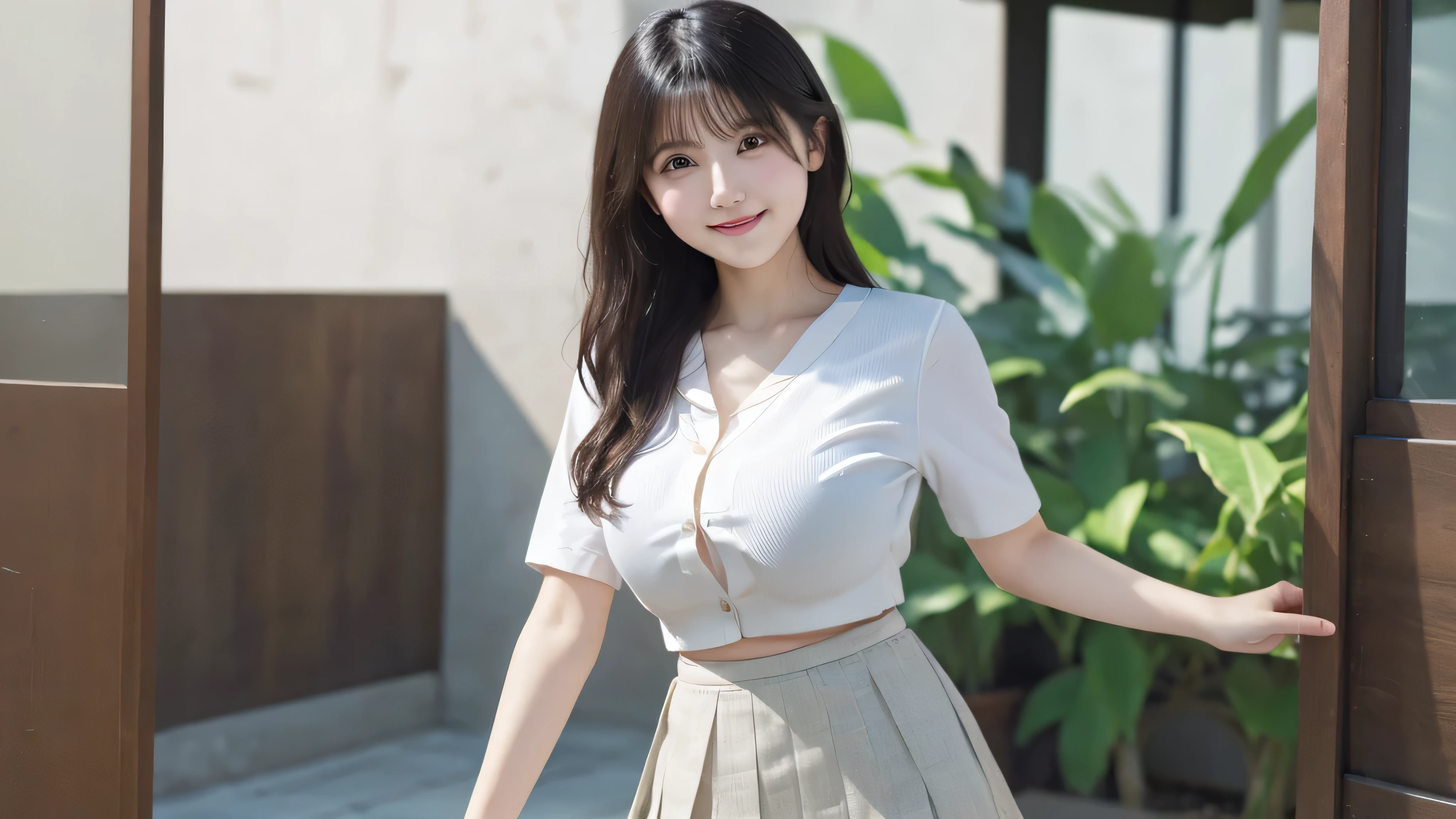(((Beautiful woman standing in a windy park:1.3))),(Hair soars in strong winds:1.3),(The strong wind makes the shirt fly:1.3),(Skirt floating in strong wind:1.3),Holding down her frilly skirt with her hands:1.3),Off the shoulder,White shirt,Looking at the audience,whole body,From above,look up,Beautiful Hands,(Reddish brown wet shiny short messy hair),Blushing,Pointed red mouth,Big Breasts,Accentuate your breasts,Perfect body curves,Beautiful clavicle,((Expressing happiness through facial expressions:1.3))),Nice face,
Detailed clothing features,Detailed hair features,Detailed facial features,Looking into the camera,,(Dynamic and sexy pose),Cinematic Light,(Highest quality,Written boundary depth,Intricate details,The contrast of light and shadow、The subject appears three-dimensional,) ,Digital single-lens reflex camera, (Realistic),(Picture Mode Ultra HD,)
