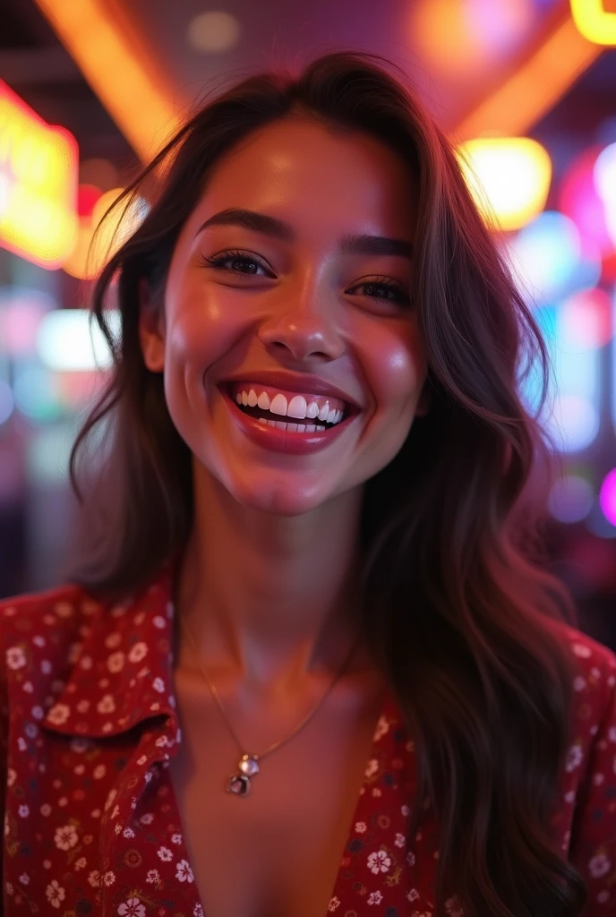 1girl, idol, model, depth of field, photo, film, face, skinny, smile, collarbone,  teeth, movie, camisole, selfie, night,