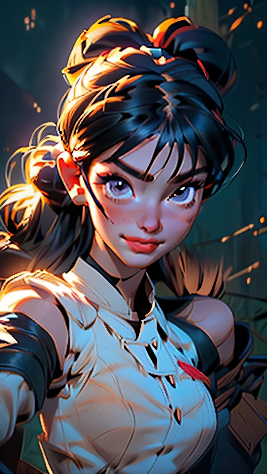 high quality, Real engine, Female Fighter, Fighting Pose、In the battle scene, Ready to fight, 4K, Invincible, The best warrior, Fighting Pose, Aggressive, sweating, Blood vessel, (Big Breasts), Toned Abs, White skin, Black ponytail, (((Black leotard))), Looking into the camera、masterpiece, 最high quality, high quality, High resolution、Realistic、(Cinema Lighting)、Detail emphasis, Beautiful lighting、Sharp focus. 超Detailed face、Detailed Iole Hair、Black Hair、Long Hair、Beautiful Hairstyles、Detailed face、Exposed breasts、Cleavage、(Big Breasts)、(Hard nipples)、Incredibly stupid, It seems ridiculous.., (((Black leotard))), In a dark cave、Inside a realistic cave、