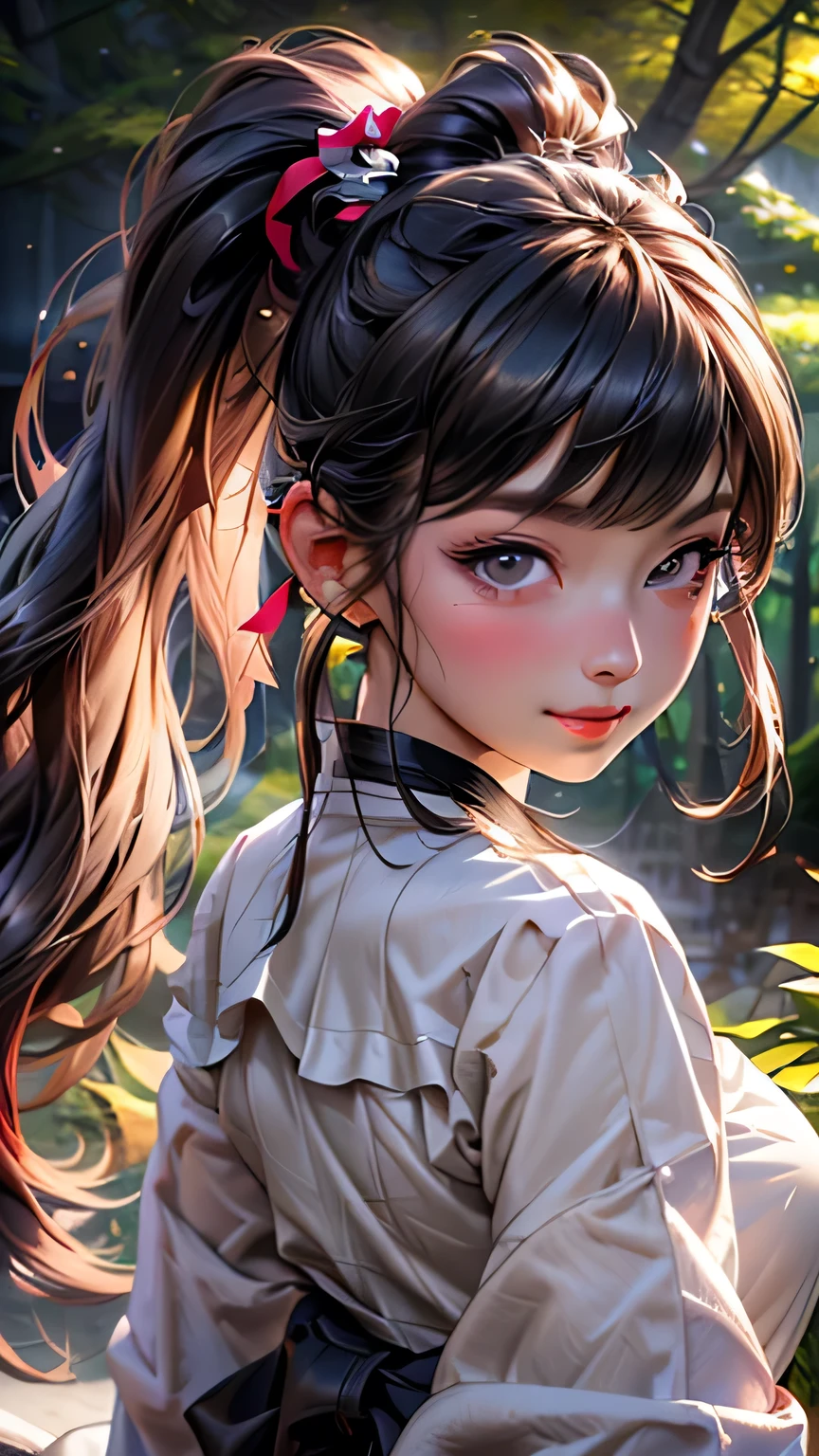 (masterpiece, best quality), 1girl, Ash Brown Dutch Braid Ponytail with Flower Accents, Size G breasts, <lora:small rocket breasts:1> small rocket breasts
