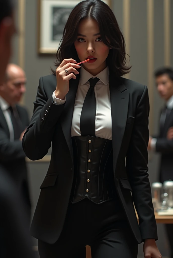 sexy, ada wong, penis, lora, blowbang, multiple men, bukkake, kneeling, cumshot, semen, facial, cum on face, cum drenched, jizz, cum on clothes, illustration, ass, beautiful, big ass, penis in mouth, fellatio, dick, fully clothed, pinstripe skirt suit, (((three-piece suit))), ((necktie)), ((dress shirt)), blazer, ((suit jacket)), ((waistcoat)), double-breasted waistcoat, bodycon skirt, pencil skirt, white gloves, high heels, stockings, red lipstick