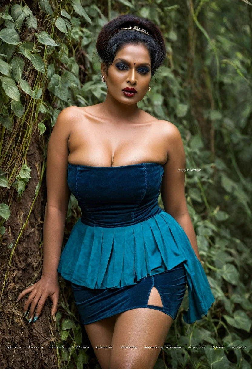 Photo of a Kerala Village plus size  aunty, Kerala chechi, full hourglass curvy body shot, manthravadhini, yakshi,  thick thunder thighs, fantasy, myth, dragon fly, ((Big chubby aunty)), half body portrait, ((((studio fantasy nature photography)))), blue teal orange color grading, milf, cougar lady witch, nude busty huge popup huge breast, naked, heavy  cleavage, horny Gothic milf,  70 years old gorgeous mature lady, pervert demoness, demoness of lust, curvy, black lips, horny face, extremely gorgeous, thick figure, heavy physique, voluptuous, curvy, sexy figure, Fashionable portrait of androgynous alien looking witch , glowing eyes, futuristic design, minimal details, givenchy, photoreal, 200mm, hd, f/ 2.0, highly detailed, surreal, sexy beautiful evil woman, sexy bold strapless mini skirt, chudail, Pishachini, horror genre, blood-thirsty enchantress, powerful female spirit, eerie, drop dead, in the style of red and blue, (intricate details, hyperdetailed:1.15) (skin texture:1.2), dark Moody tone, cinematic lighting, photorealistic, photo, realism, Getty Images, RAW candid cinema, 16mm, colour graded portra 400 film, remarkable colour, ultra realistic, textured skin, remarkable detailed pupils, realistic dull skin noise, visible skin detail, skin fuzz, dry skin, visible skin details and pores 