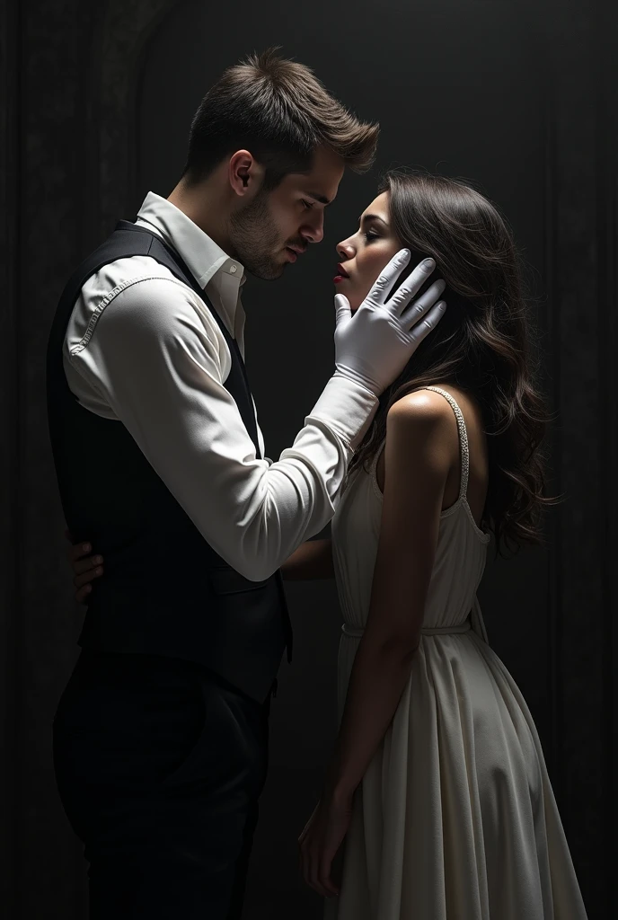 Sexy man with surgical gloves having ??? with a woman without gloves and in a daze
