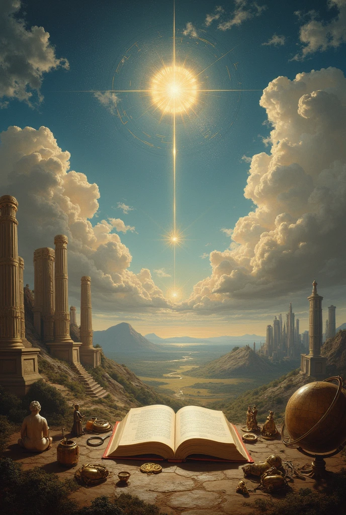 Create an image that shows important elements of the Enlightenment era, where no people come out, only elements 