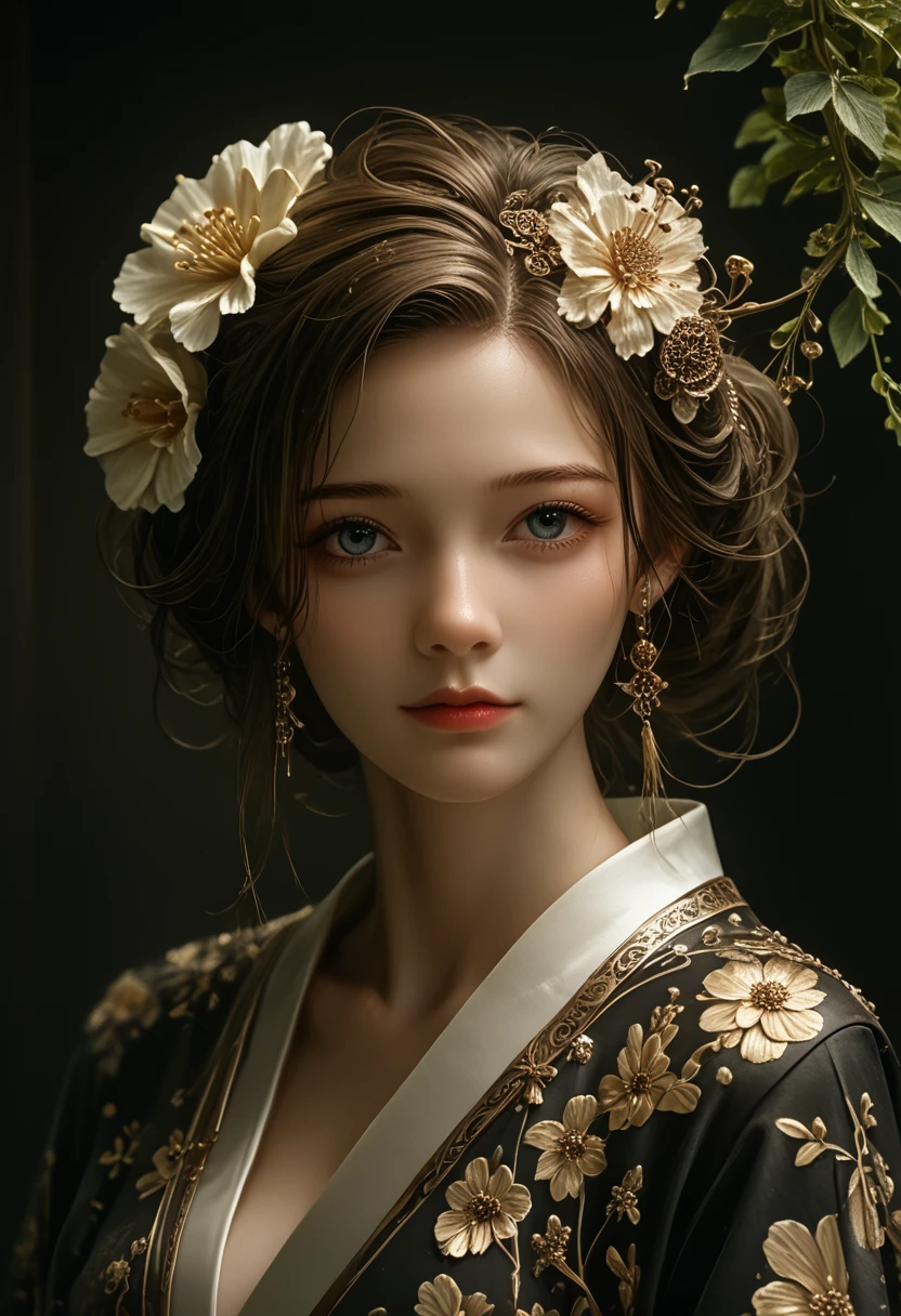 Arafi woman in kimono with flowers on her head, beautiful digital artwork, beautiful digital illustration, beautiful digital painting, gorgeous digital painting, a piece of art in the style of Guveiz, photorealistic anime girl render, Smooth anime CG art, beautiful digital art, great digital art with details, stunning digital illustration, detailed digital anime art, April render, beautiful anime portrait