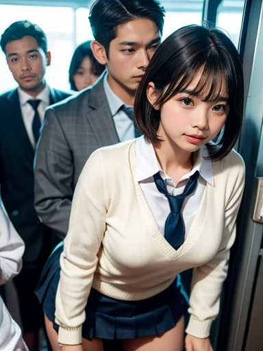 ((Men and women having sex on a crowded train)), (Doggish sex), a man who puts a penis in a girl's vagina from behind, sex, standing sex from back, (A fat middle-aged man in a jersey hugging a girl with a sweaty shirt from behind), a sweaty girl, a man grabs the girl's chest from behind, ((masterpiece)), ((best quality)), (ultra-detailed), ((kawaii)), cute, (lovely), ((sexy)), (ero), ((extremely detailed)), 4K, (8K), best quality, (beautiful), look up from below, School court, a cute girl, 1girl, 1boy, gym shorts, ((beautiful eyes)), short hair, large breast, slim, slender, crying,aaai,short hair,bangs,side braid,large breasts, sweater, shirt, pantyhose,loafers, shirt, breasts, open mouth, wet, sweat, large breasts,(Boy and girl are having sex in doggy style),doggy style,sex,hug from behind,masterpiece, ultra detailled body, ultra detailled face, ultra detailled eyes, cum, bukkake, gangbang, body with a lot of cum, {{{the whole body with cum}}}, girl fucked by man with ultra big penis, {{{large amount of sperm}}}, naked, excessive cum,doggystyle, from side, 1girl, 1boy, sex from behind,masterpiece, ultra detailled body, ultra detailled face, ultra detailled eyes, cum, bukkake, gangbang, body with a lot of cum, {{{the whole body with cum}}}, girl fucked by man with ultra big penis, {{{large amount of sperm}}}, naked, excessive cum ,doggystyle, from side, 1girl, 1boy, sex from behind, ,aaai,short hair,bangs,side braid,large breasts,blazer,necktie,school uniform,sweater,shirt,long sleeves,skirt,pantyhose,loafers