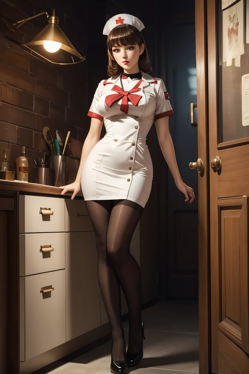 Masterpiece Nurse's outfit Show off even slender legs Masterpiece 8K HD wallpaper Royal sister Delicate makeup Delicate face Stockings High heels