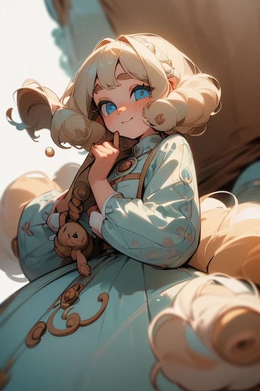 ((Masterpiece:1.5, Best Quality, High Resolution:1.3, Super Resolution, Super Detailed, Ultra Detailed:1.3, Perfect Anatomy:1.5, 1 Female) Pale Skin + Ash Blonde Fluffy Curly Hair + Light Blue Eyes + Long Eyelashes + Female Figure + Poodle Fluffy Ears and Tail (Cute and Cute Outfit) ((Pretty Eyes, Happy Expression))