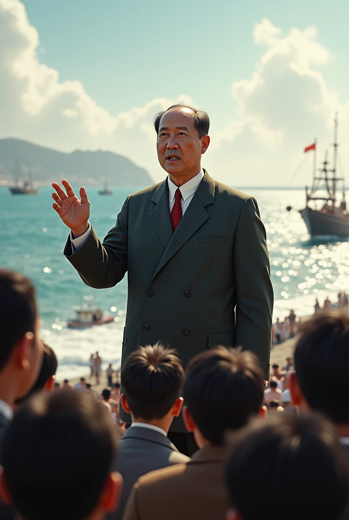 Comrade Mao Zedong talked with the workers at the construction site to labor