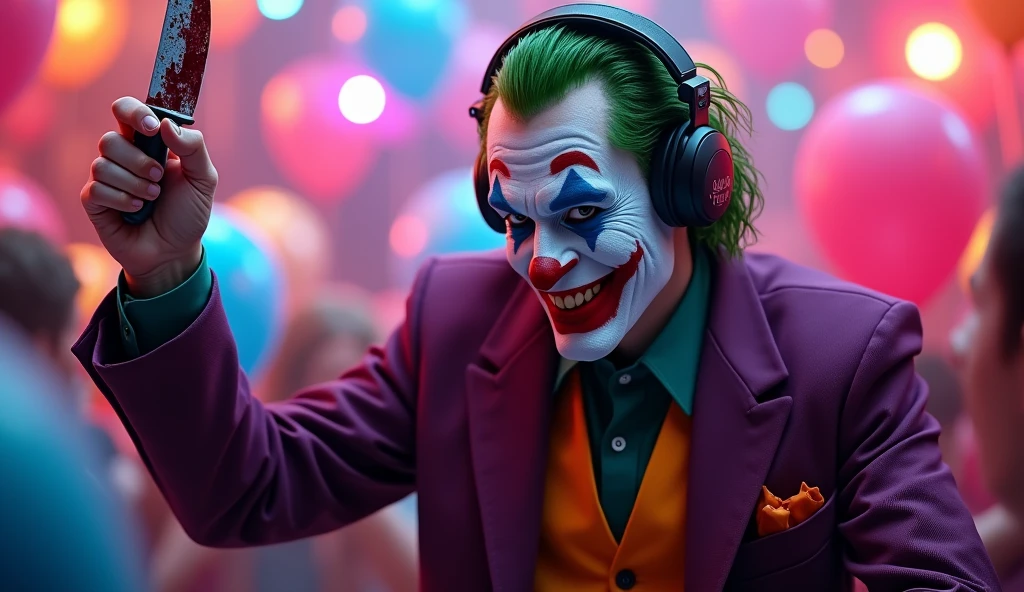 Joker laughing while sitting and looking at the monitor of a gaming PC.
Joker is also making an L with one hand using his index finger and thumb to make it look like an L and with his middle fingers, ring and pinky closed.
The perspective of the image view has to be behind the joker, to see the monitor in its entirety and not from the side.