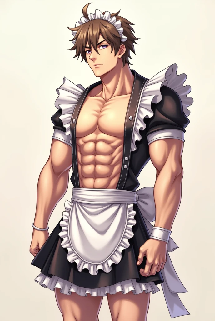 Lean with muscle Man Anime style in a cute maid suit in a sexy pose