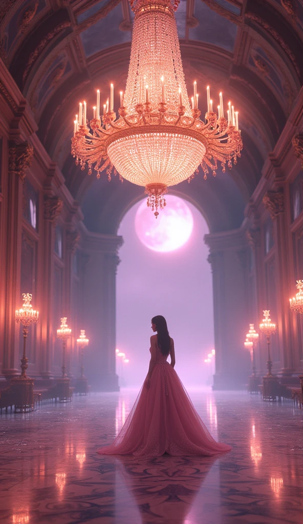 A tremendous god々Shi Big beautiful chandelier Number 10 in a heart at the bottom(((((((Central 10)))))) ((((((((Number 10)))))))) Celebration Time The flow of time lives with music in memories Soft Light Dinner at the Palace of Versailles Hall of Mirrors A beautiful pink moonlit night dinner party with no one around The magic of the full moon shining in the dark night A starry sky Another dimension, a mysterious pink color (((((((No people in sight)))))) The sparkling little feathers and stardust are beautiful. The beautiful woman everyone admires wears a gorgeous dress studded with jewels. Too beautiful wave