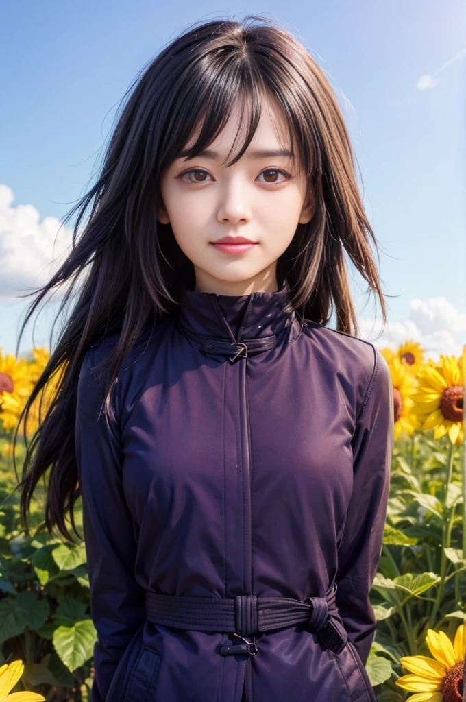 masterpiece, best quality, (realistic,photo-realistic:1.4), (RAW photo:1.2), extremely detailed CG unity 8k wallpaper, delicate and beautiful, amazing,finely detail, official art, absurdres, incredibly absurdres, huge filesize, ultra-detailed,extremely detailed eyes and face,light on face,nanashi,(little smile),(red eyes:1.5),(black hair:1.4),long hair,(wearing coat:1.5),(nature background:1.4)